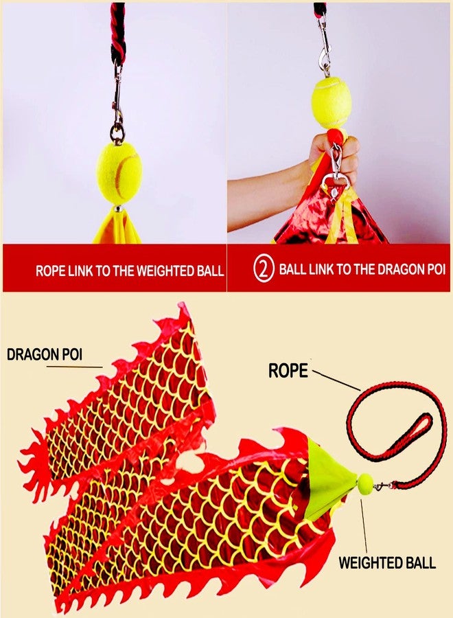 DSJUGGLING 3D Dragon Poi with 340g Weighted Ball & 1.1 Meters Swing Rope - Silk Flowy Shaking & Flinging Chinese Golden Dragon Ribbon Streamer + Travel Bag! (6 Meters (19.6 FT), Golden Red Dragon) - Image 4